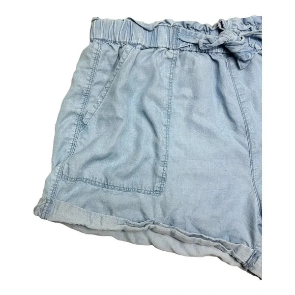Aerie Paper Bag Waist Blue Shorts Chambray Women's Size Large Belted - Picture 3 of 7